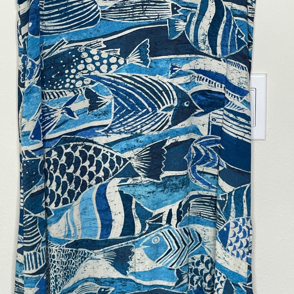 Jams World Womens Blue Fish Batik Print V-Neck Ruffle Hem Shift Dress Sleeveless - Picture 4 of 10